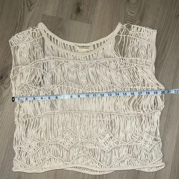 Ralph Lauren Cream Crochet Top Size Large 100% Cotton Boho Sleeveless - Picture 3 of 8